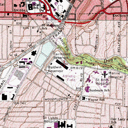 Topographic Map of Baldwin Filtration Plant, OH