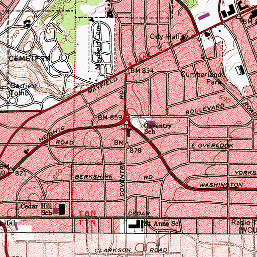 Topographic Map of Cleveland Heights Public Library, OH