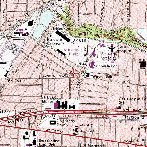 Topographic Map of Our Lady of Mount Carmel School, OH