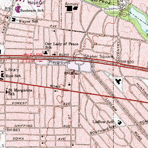 Topographic Map of Shaker Heights Station Cleveland Post Office, OH