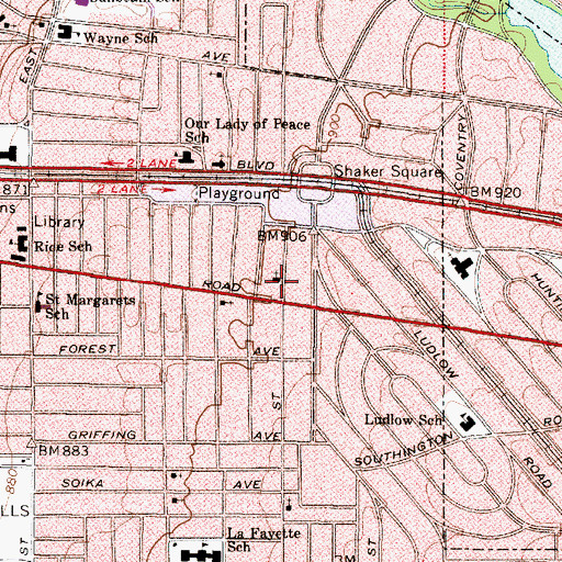 Topographic Map of Shaker Square Hungarian Baptist Church, OH