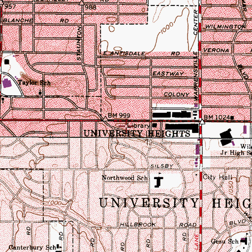Topographic Map of University Heights Branch Cleveland Heights-University Heights Public Library, OH