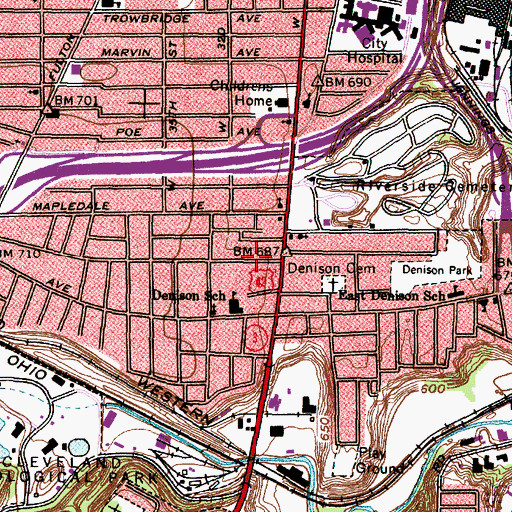 Topographic Map of Archwood Avenue Congregational Church (historical), OH