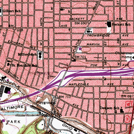 Topographic Map of Bethel Church of the Nazarene, OH