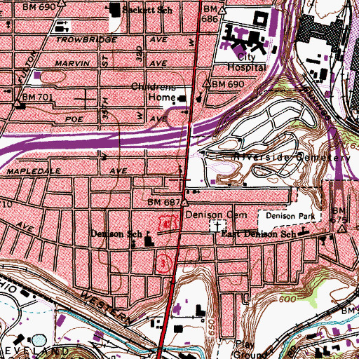 Topographic Map of Brooklyn Branch Cleveland Public Library, OH
