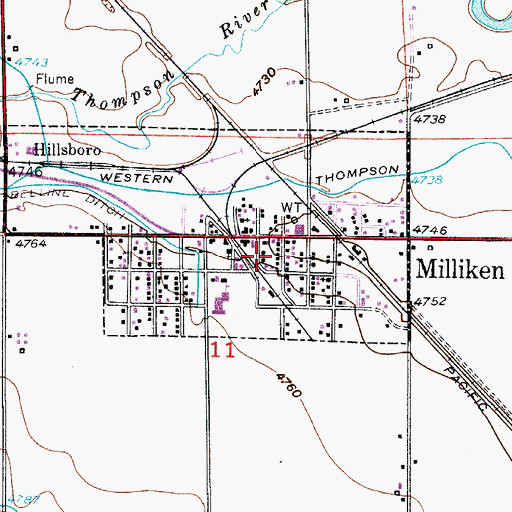 Topographic Map of Milliken, CO