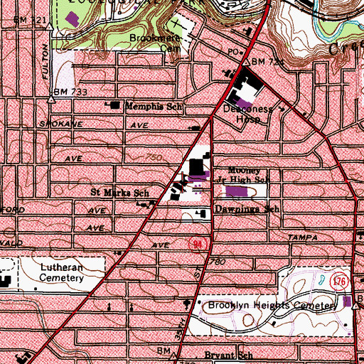 Topographic Map of Mary Queen of Peace School, OH