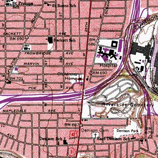 Topographic Map of The Jones Home School and Home for Friendless Children, OH