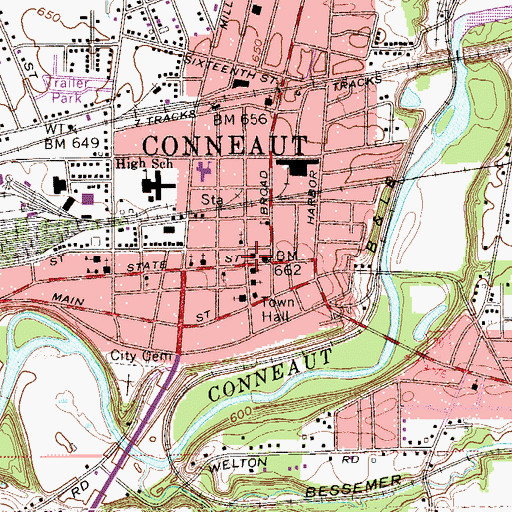 Topographic Map of Conneaut Carnegie Library, OH