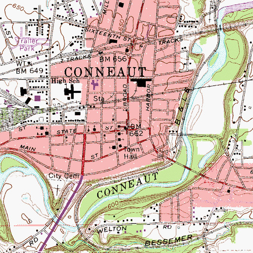 Topographic Map of Conneaut Post Office, OH