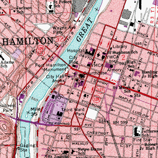 Topographic Map of Butler County Jail, OH