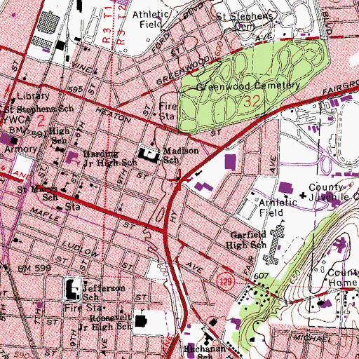 Topographic Map of Dayton Street Baptist Mission, OH