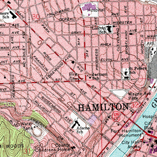 Topographic Map of Hamilton Fire Department Station 24, OH