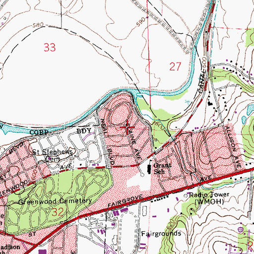 Topographic Map of Fordson Heights, OH