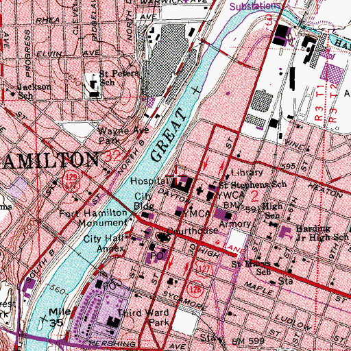 Topographic Map of Gonzaga Memorial Hall, OH