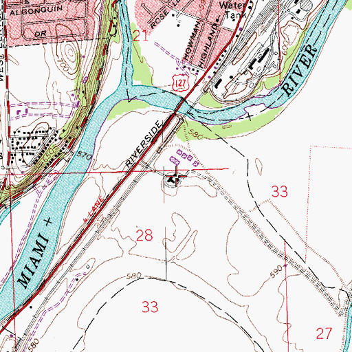 Topographic Map of Hamilton Water Works, OH