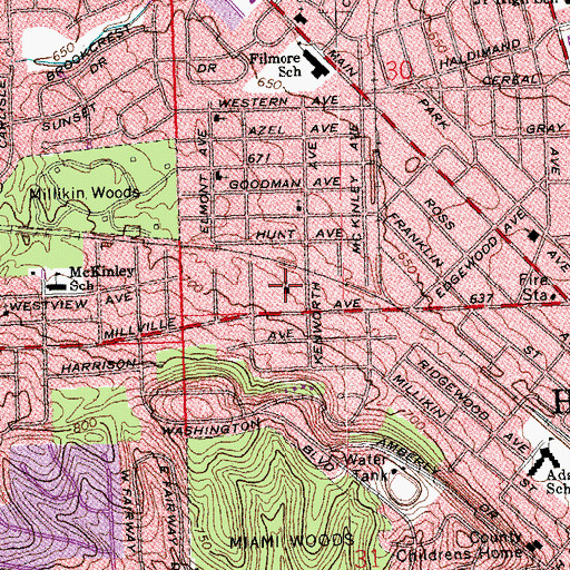 Topographic Map of Kenworth Avenue Pentecostal Church, OH