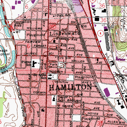 Topographic Map of Lindenwald Park, OH