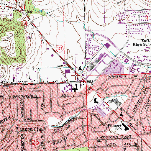 Topographic Map of Plaza West Shopping Center, OH