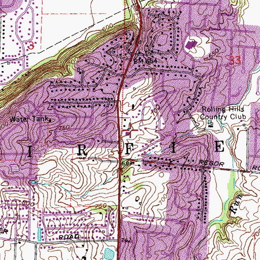 Topographic Map of Rolling Hills Baptist Church, OH