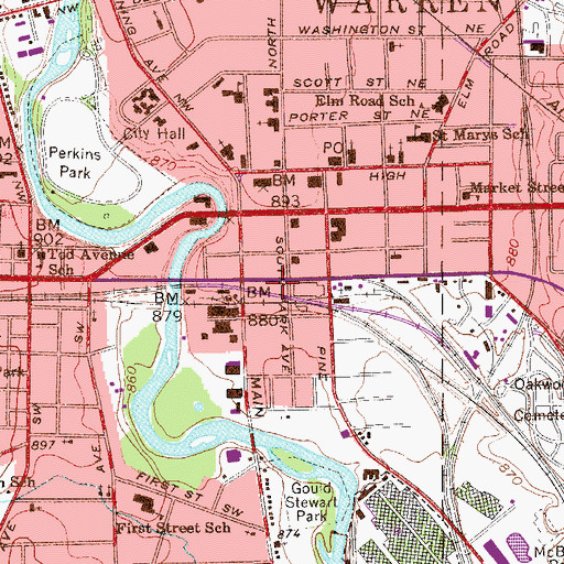 Topographic Map of Warren Fire Department Station 1, OH