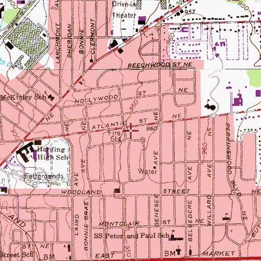Topographic Map of Warren Fire Department Atlantic Street Station, OH