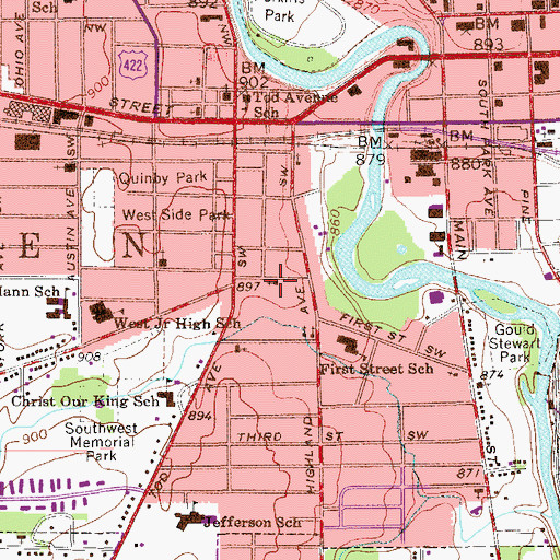 Topographic Map of First Free Methodist Church (historical), OH