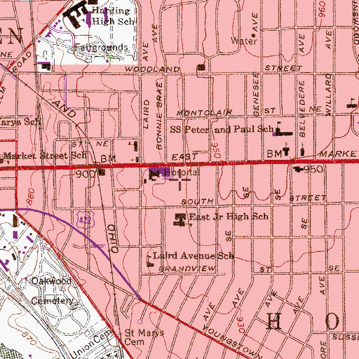 Topographic Map of Trumbull County Childrens Home, OH