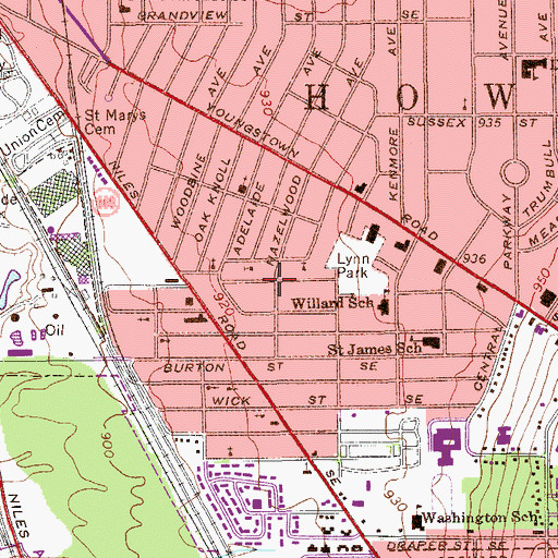 Topographic Map of Trumbull Homes, OH