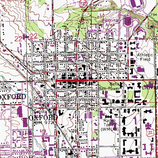 Topographic Map of Oxford Memorial Park, OH