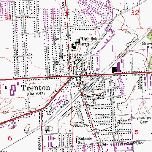 Topographic Map of Trenton Library, OH