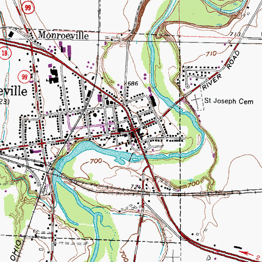 Topographic Map of Monroeville Public Library, OH