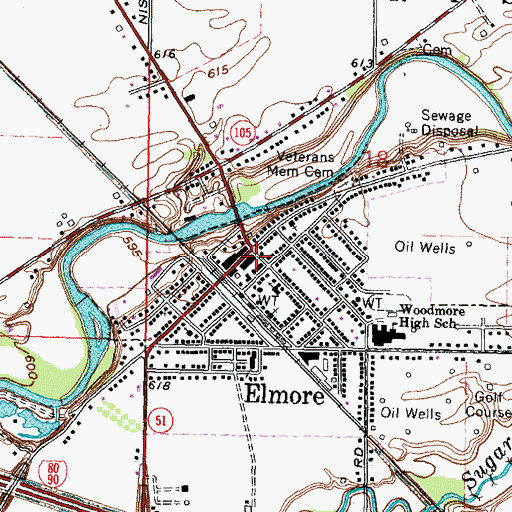 Topographic Map of Harris-Elmore Public Library, OH
