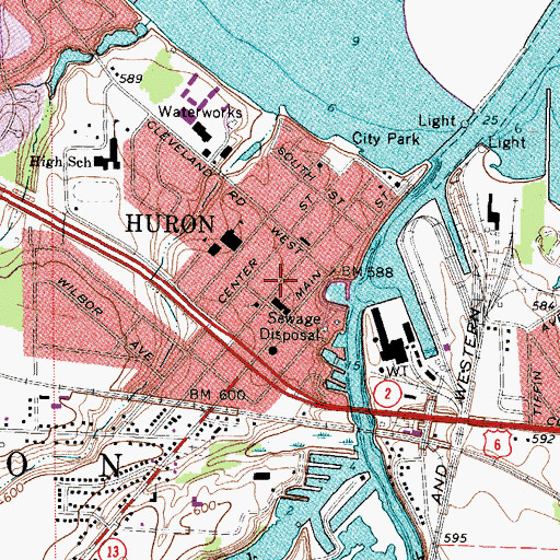 Topographic Map of Huron Public Library, OH