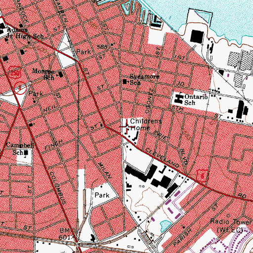 Topographic Map of Erie County Childrens Home, OH
