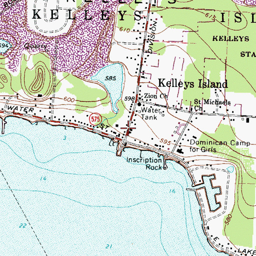 Topographic Map of Kelleys Island Town Hall, OH