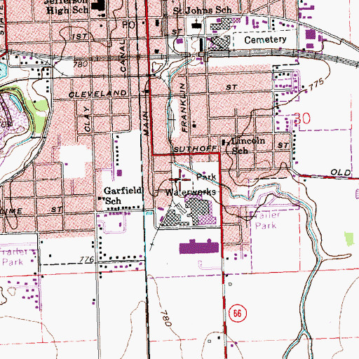Topographic Map of Delphos Water Works, OH