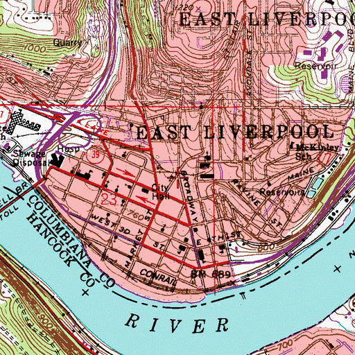 Topographic Map of East Liverpool Firefighting Museum, OH