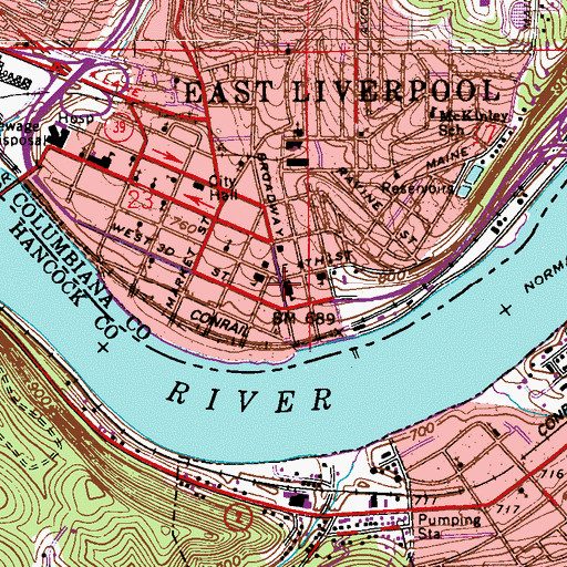 Topographic Map of Kent State University East Liverpool Campus, OH