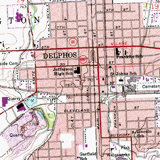 Topographic Map of Delphos City Park, OH