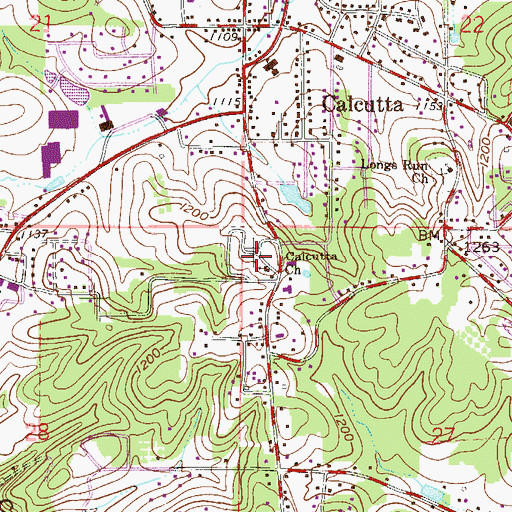 Topographic Map of Calcutta Cemetery, OH