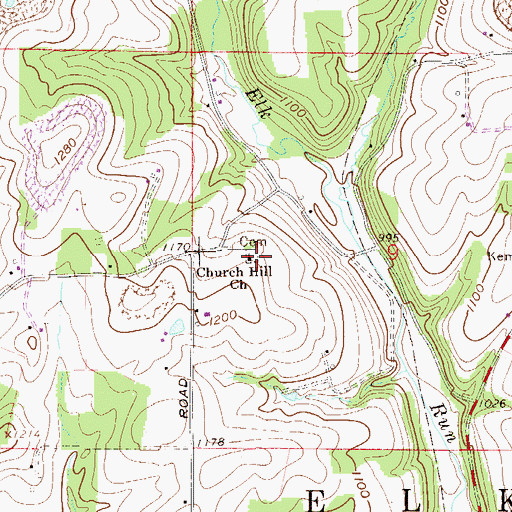 Topographic Map of Church Hill Cemetery, OH