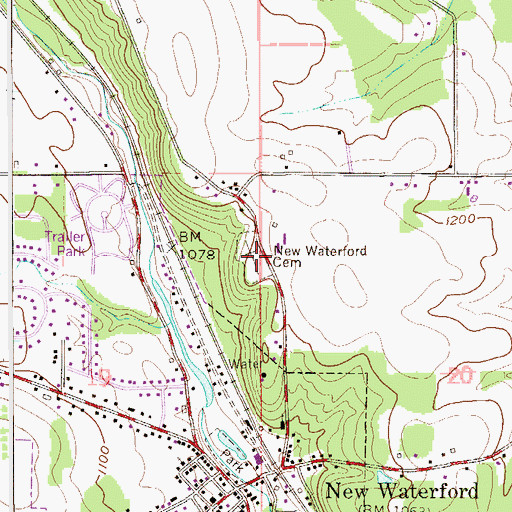 Topographic Map of New Waterford Cemetery, OH