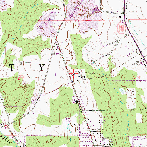 Topographic Map of Saint Marys Cemetery, OH