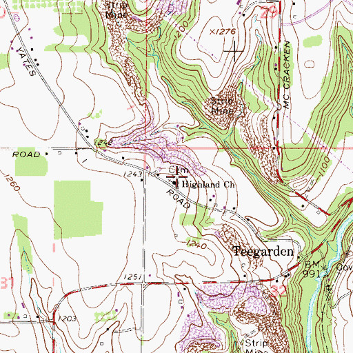 Topographic Map of Highland Cemetery, OH