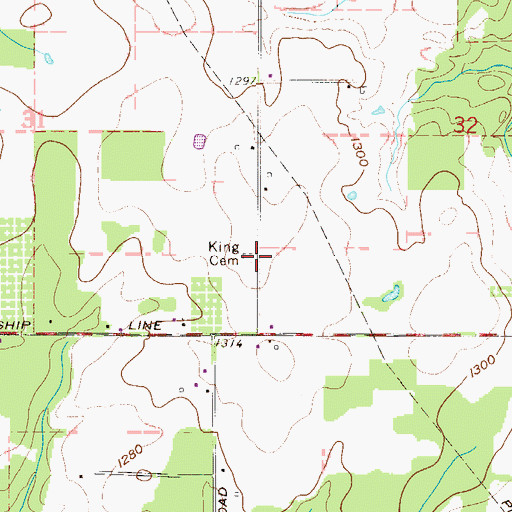 Topographic Map of King Cemetery, OH