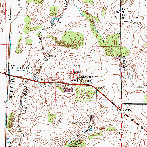 Topographic Map of Moultrie Chapel Cemetery, OH
