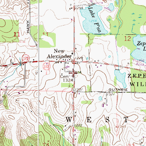 Topographic Map of New Alexander Cemetery, OH