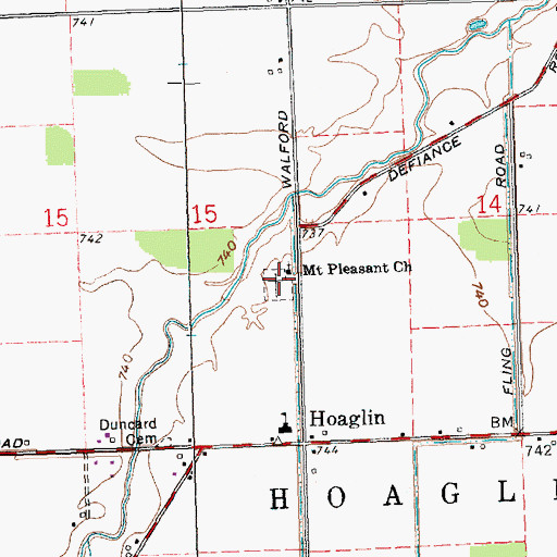 Topographic Map of Mount Pleasant Cemetery, OH