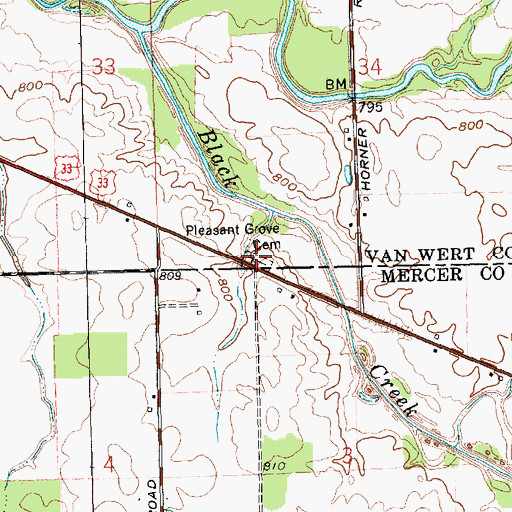 Topographic Map of Pleasant Grove Cemetery, OH